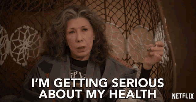 GIF of a woman saying 'I'm getting serious about my health'