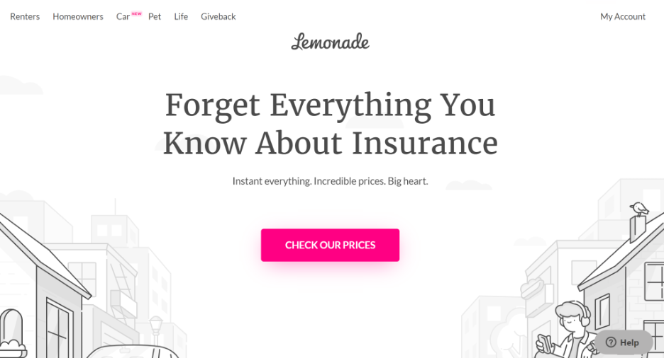 Lemonade insurance quote intro screen