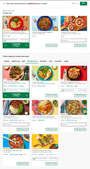 HelloFresh menu with 11 different meals