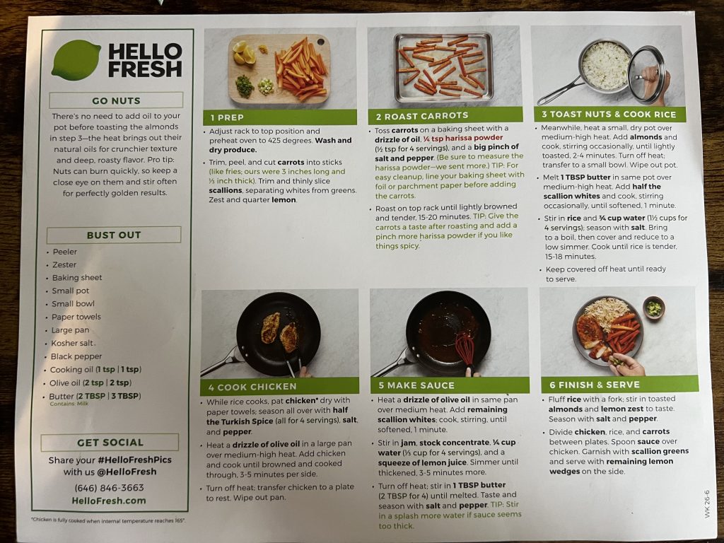 Back of HelloFresh recipe card for Turkish-Spiced Chicken in Apricot Pan Sauce