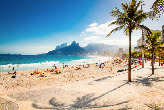 View of the Two Brothers mountains from Ipanema beach in Rio de Janeiro, Brazil