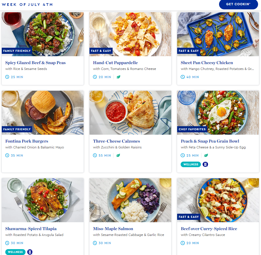 Sample menu showing nine different Blue Apron meals
