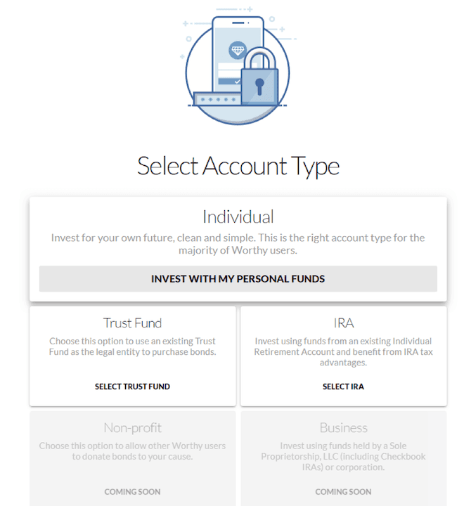 account type options with Worthy Bond