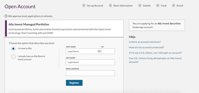 Ally Invest Review - Create an account