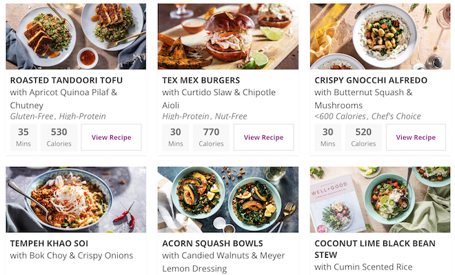 Purple Carrot Review - Meal options