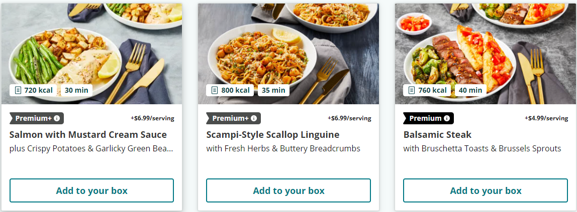 EveryPlate premium meal selections
