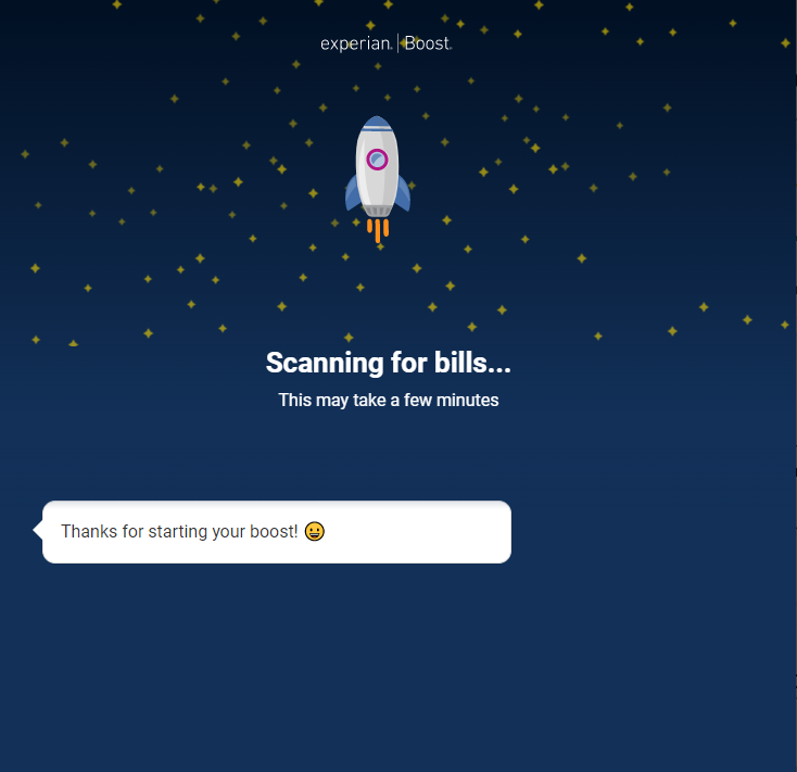 Experian Boost scan of invoice loading screen