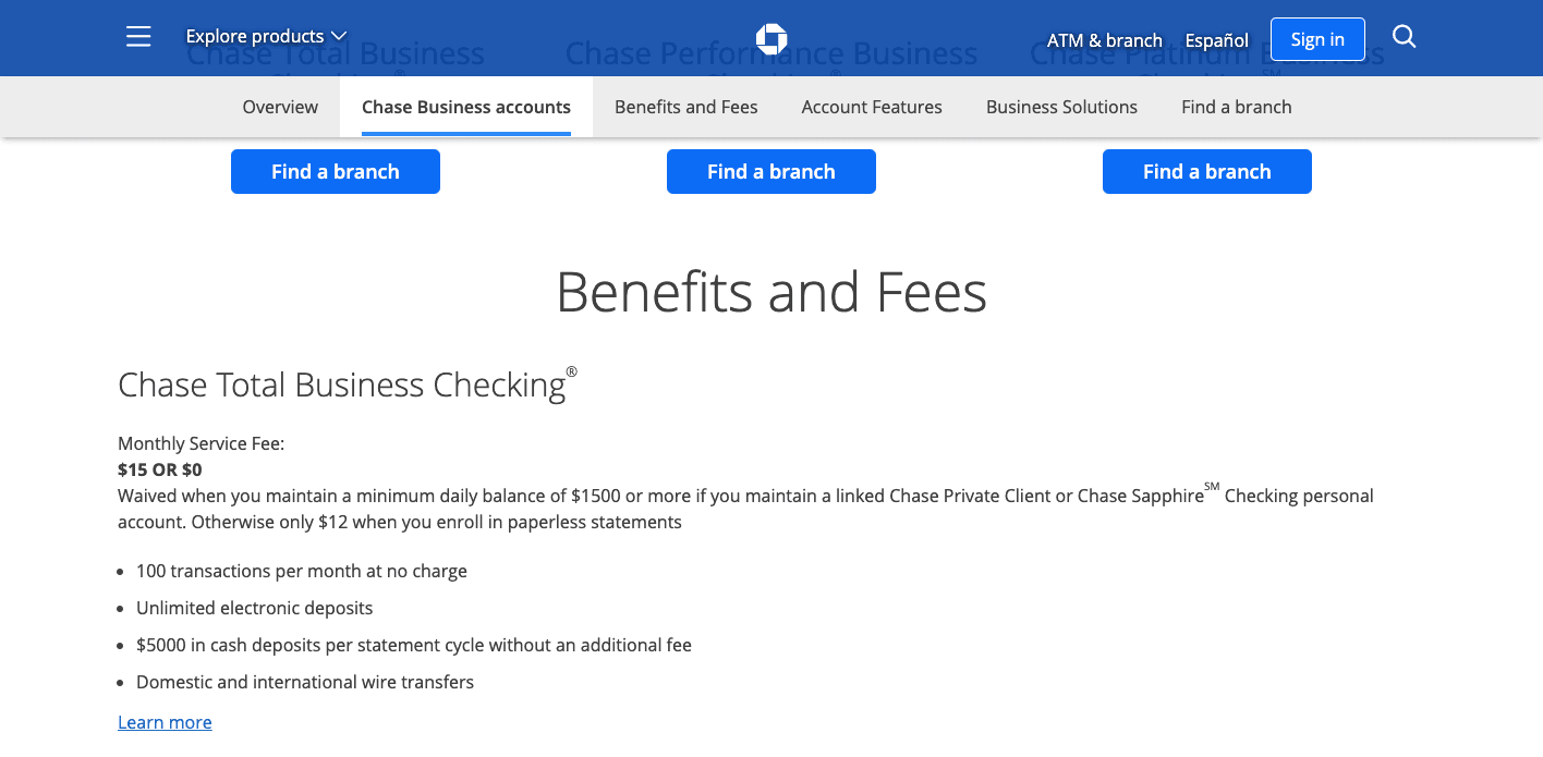 Chase Business Checking Fees