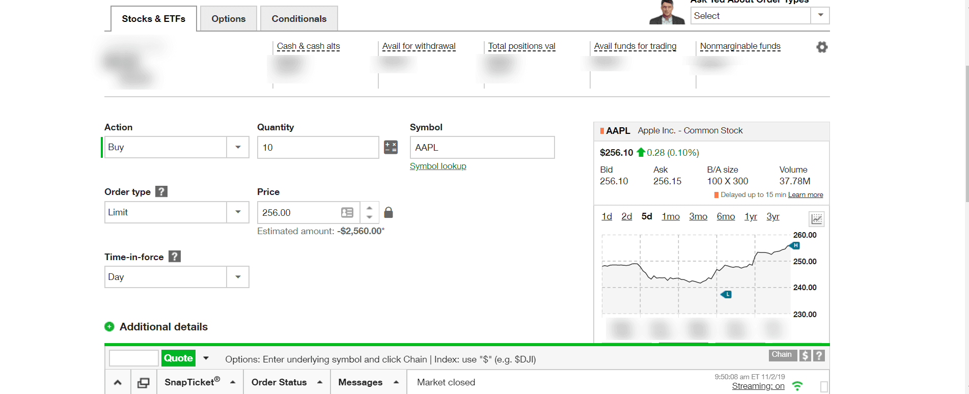 TD Ameritrade Review - Placing an order