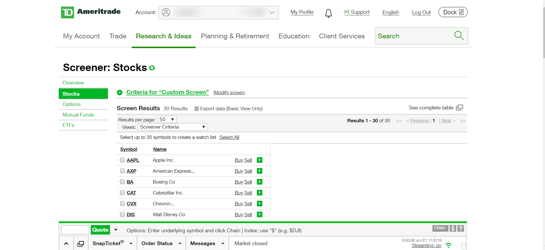 TD Ameritrade Review - Screeners