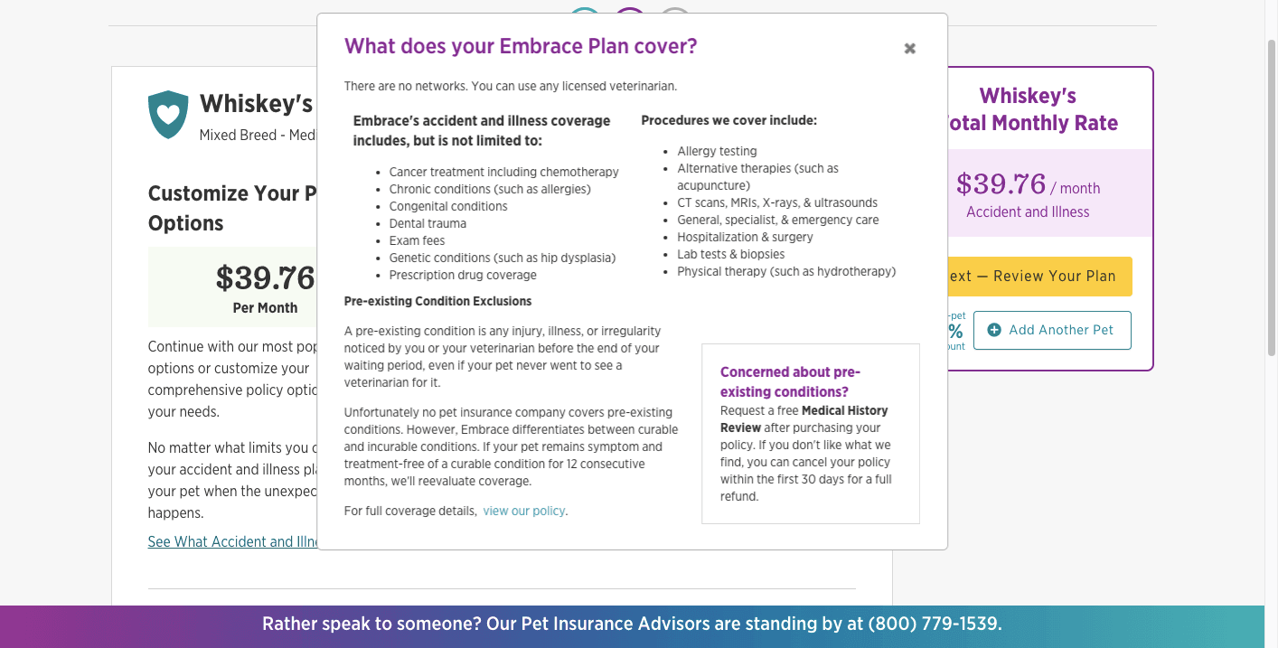 Embrace Pet Insurance Review: Full Coverage Pet Insurance With Customizable Premiums - Plan coverage