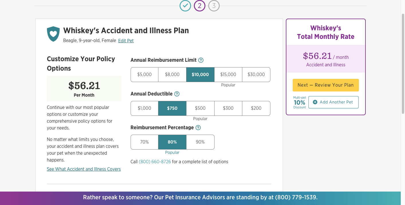 Embrace Pet Insurance Review: Full Coverage Pet Insurance With Customizable Premiums - Whiskey's accident plan