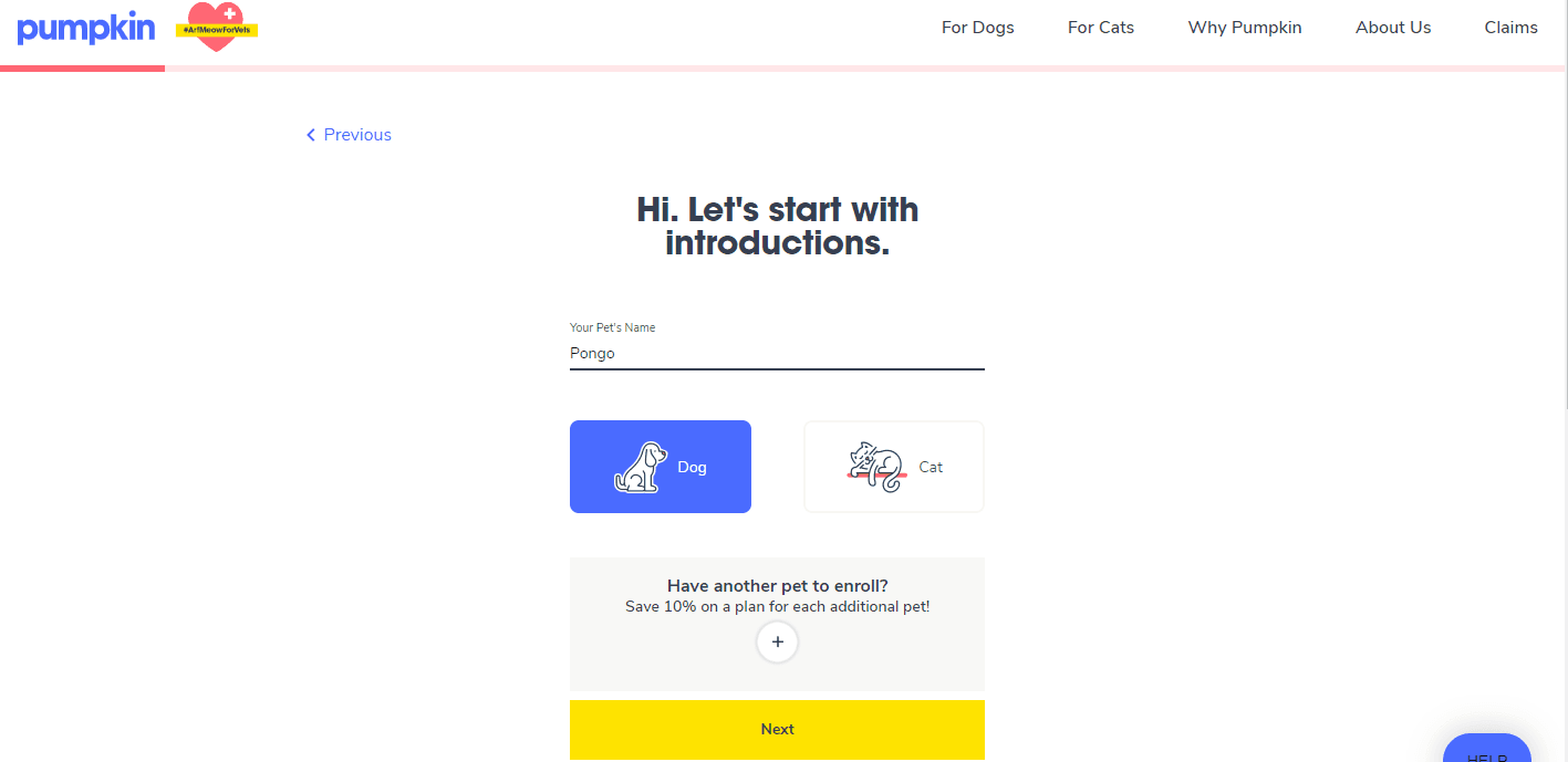Pumpkin Pet Insurance Review: Keeping Pets Healthy All Year Long - Your pet's name