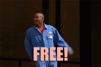 GIF seorang pria berkata 'gratis!'