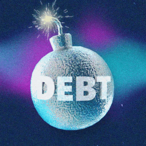 GIF of a bomb labeled 'debt' exploding