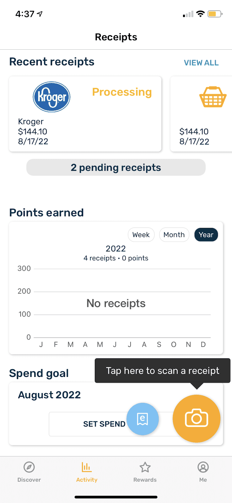 Fetch Rewards receipt status screenshot