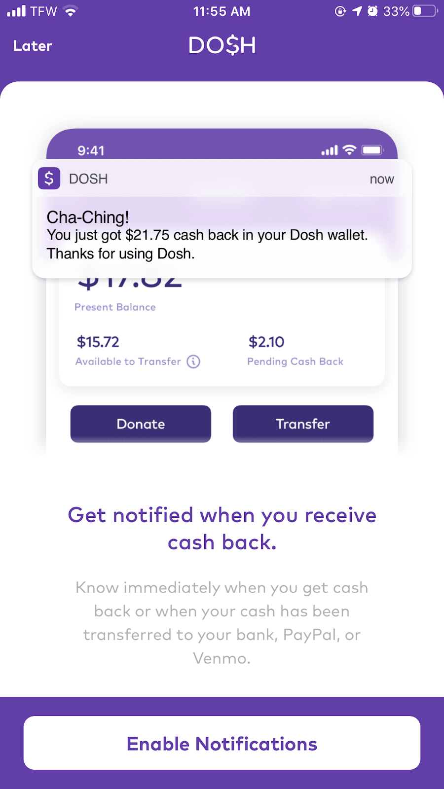 Dosh Review: How I Earn Cash Back, No Coupons Required - Enable notifications