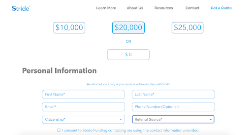 Stride Funding Review: An Innovative Approach to Traditional Lending - Personal information