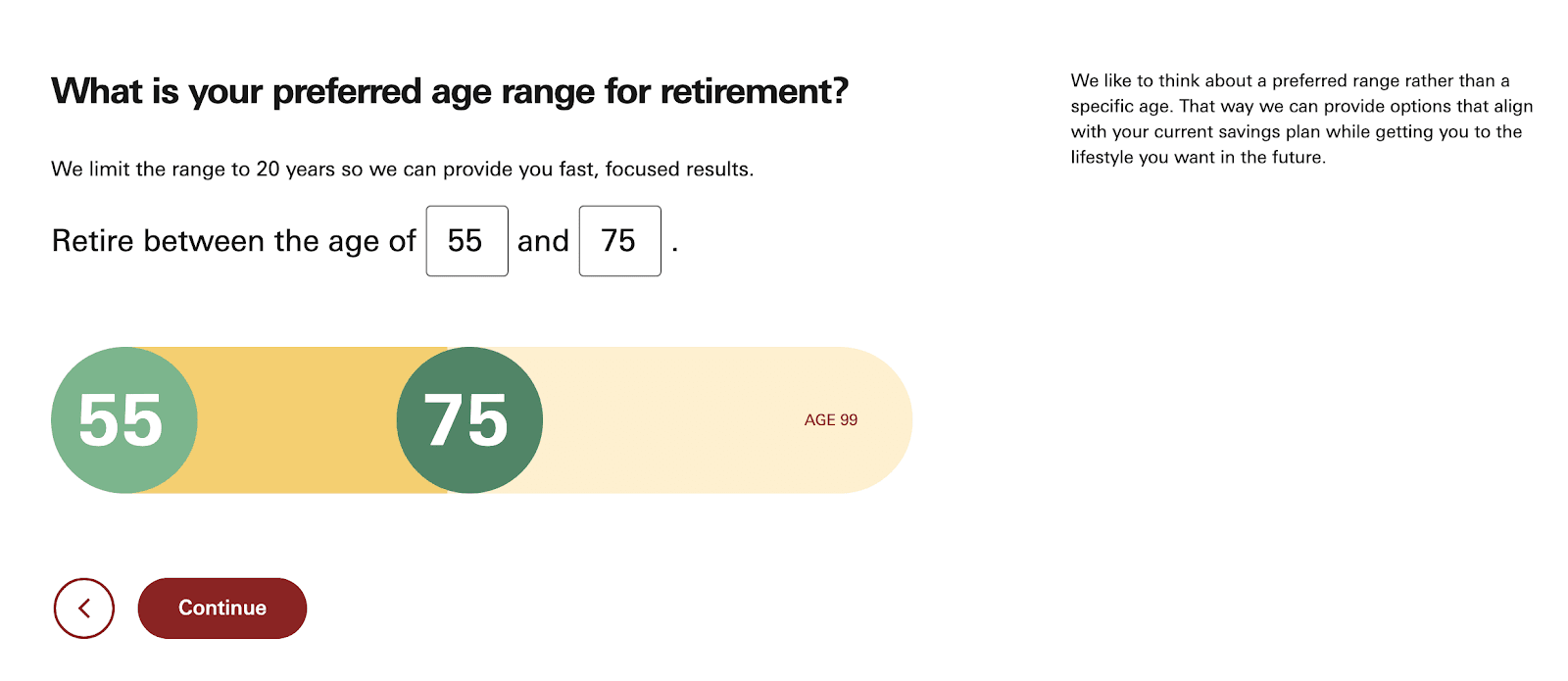 Vanguard Digital Advisor Review: A More User-Friendly Way to Invest In Your Future - Creating an account - Age range of retirement