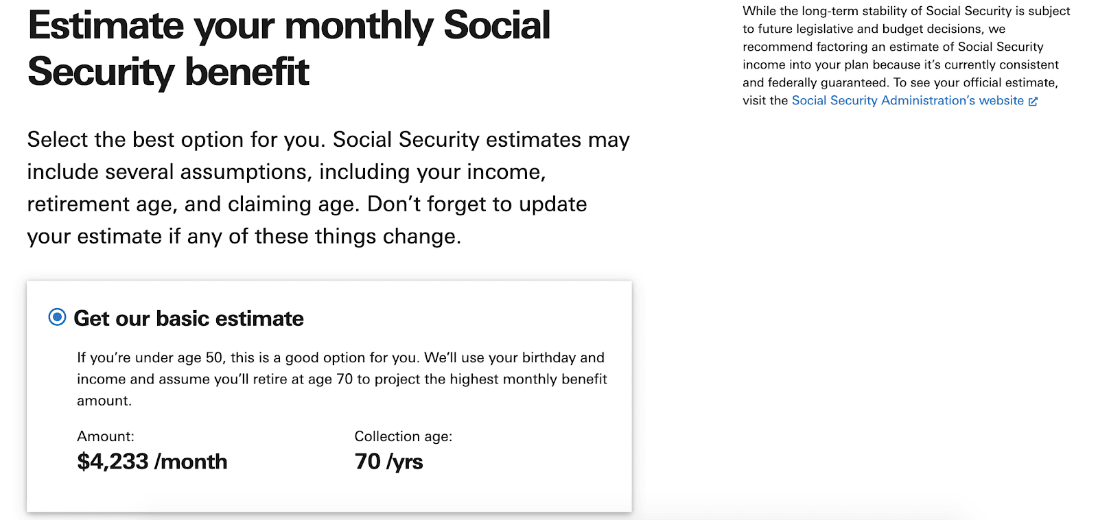 Vanguard Digital Advisor Review: A More User-Friendly Way to Invest In Your Future - Creating an account - Social security estimate