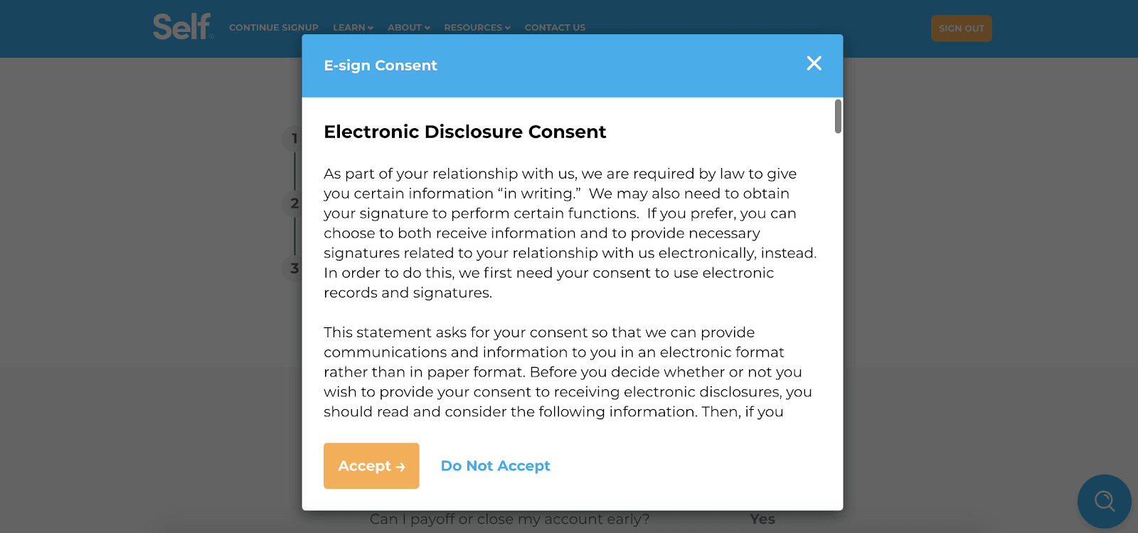 Self Review: Building Credit While Saving Money - Accept the electronic disclosure