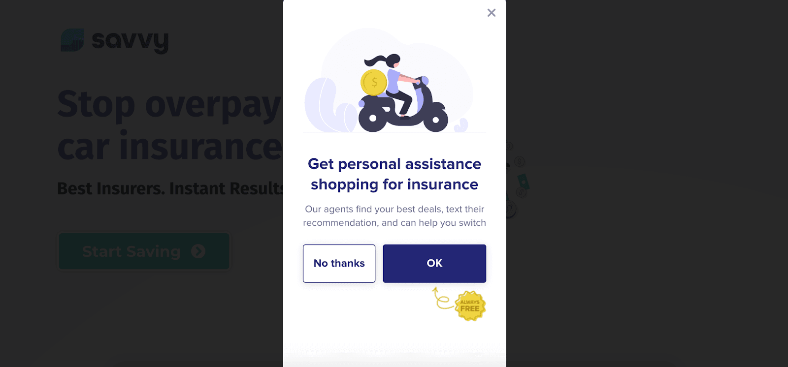 Savvy: My Experience Pricing Auto Insurance with Savvy - Text recommendations
