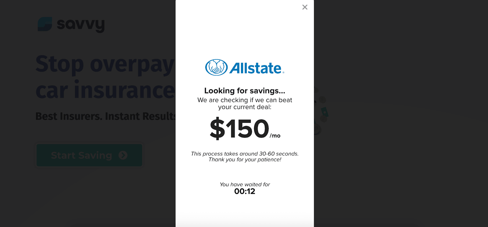 Savvy: My Experience Pricing Auto Insurance with Savvy - Current rate