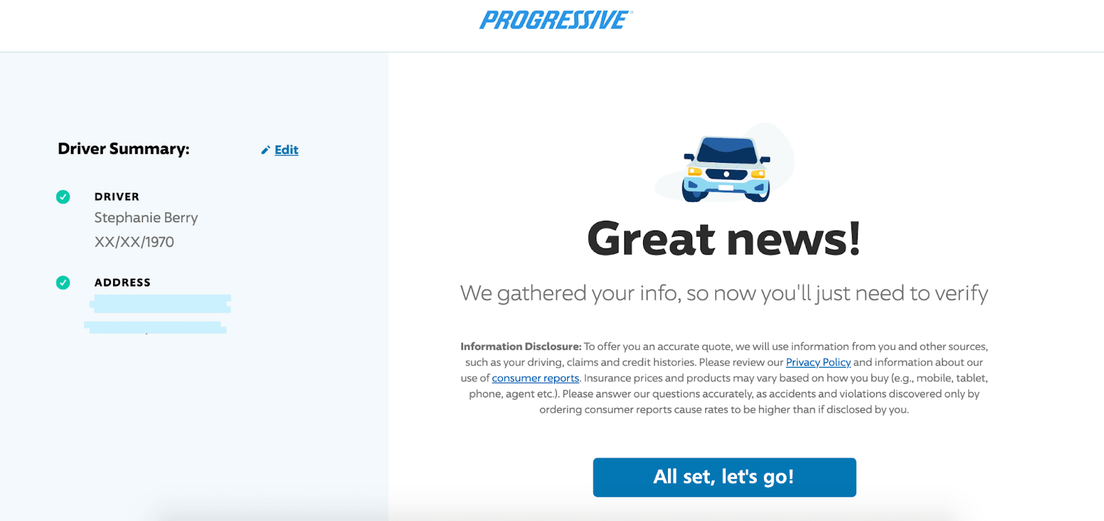 Savvy: My Experience Pricing Auto Insurance with Savvy - Finish quote with Progressive