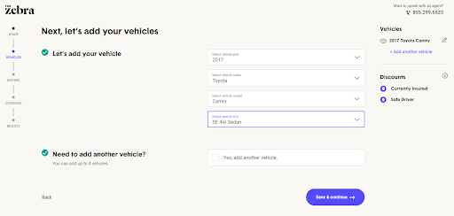The Zebra Review: An Insurance Aggregator That’s Not All Black And White - Enter vehicle data