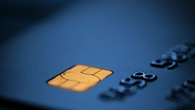 close-up of a blue credit card
