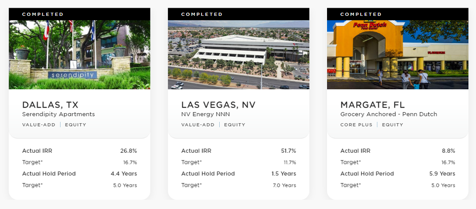 Cuplikan layar dari daftar di RealtyMogul