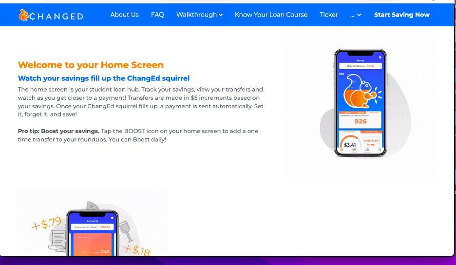 Screenshot of ChangEd app home screen