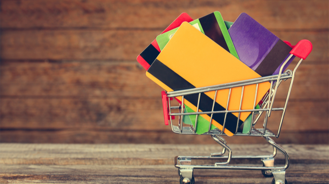 Shopping cart full of credit cards