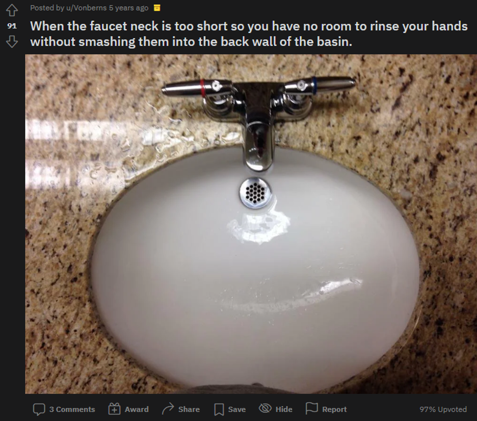 Leher faucet yang terlalu pendek untuk berfungsi dengan baik