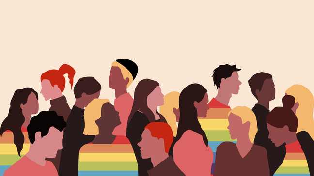 Artistic representation of a group of LGBTQ+ students