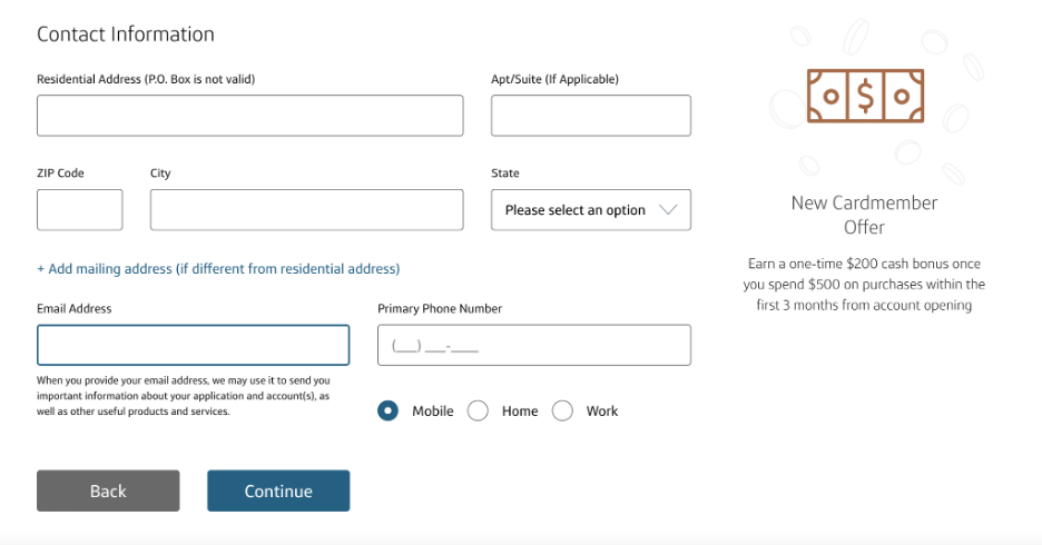 Screenshot of SavorOne application process step 2