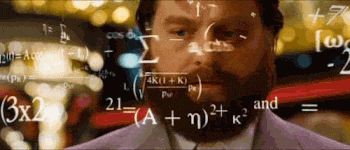 A gif of a man trying to calculate math equations, with numbers flashing in front of him