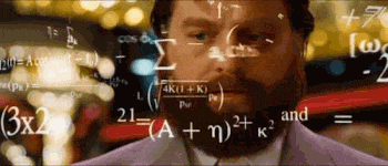 GIF seorang pria yang mencoba menghitung persamaan matematika, dengan angka berkedip di depannya