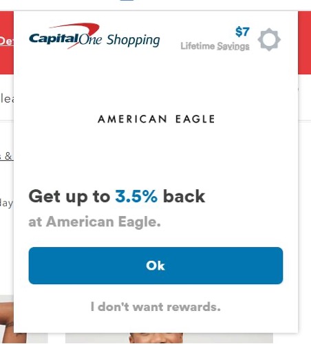 Screenshot of Capital One Shopping rewards for American Eagle savings