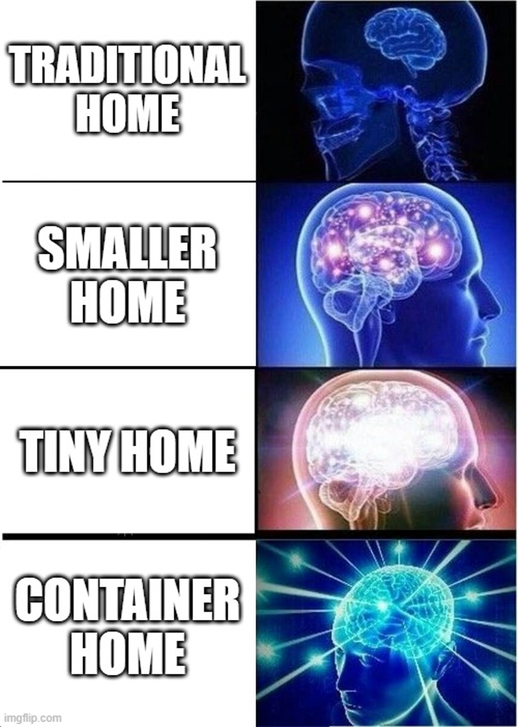 Depiction of an expanding brain correlating to reduced home sizes