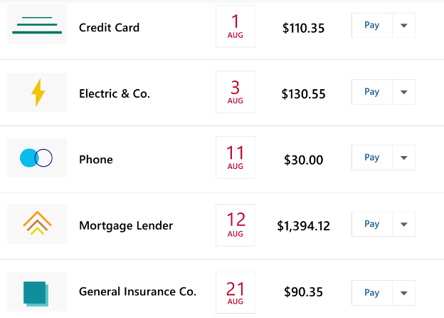 Screen shot of Quicken's bill pay feature