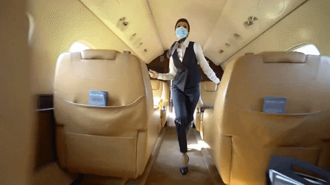 GIF of a flight attendant dancing on a plane