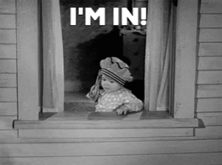 A gif of a young child throwing money out the window, with the words "I'm in!"