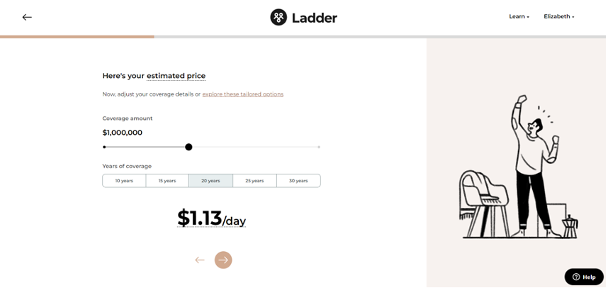 Screenshot of Ladder life insurance quoting process