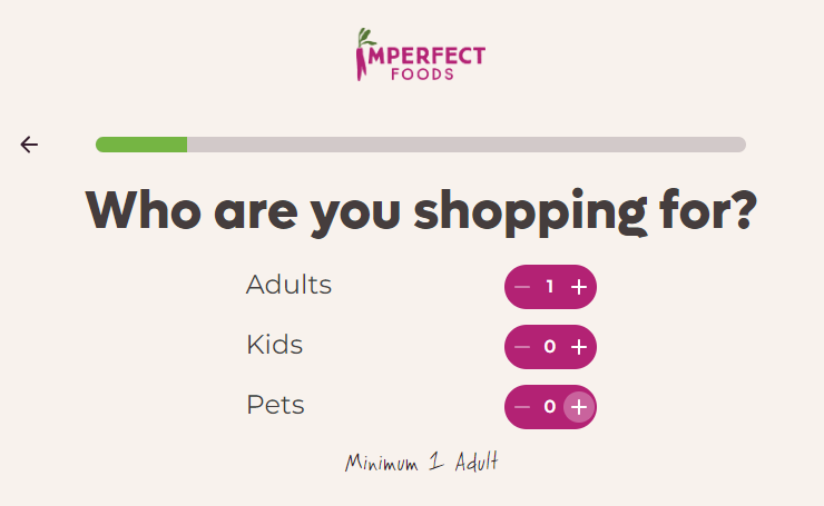Imperfect Foods "who are you shopping for?" question
