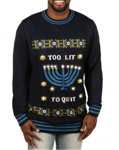 Too Lit to Quit Hanukkah sweater