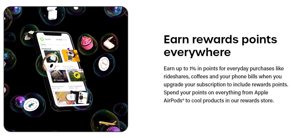 Extra debit card image of phone with Extra app showing rewards