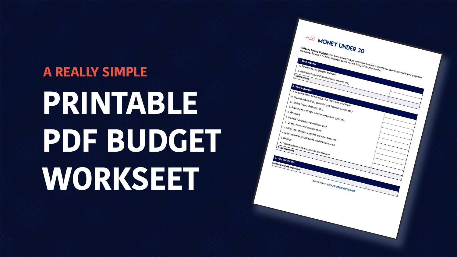 Really Simple Budget Worksheet Printable PDF