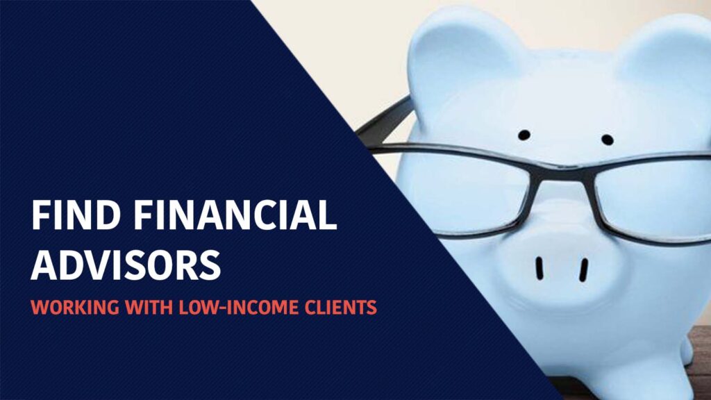 A picture of a pig with nerdy glasses. Text that reads: "Find Financial Advisors Working With Low-income Clients".