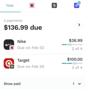 A screenshot showing how Cushion.ai helps users organize and track Buy Now Pay Later payments.